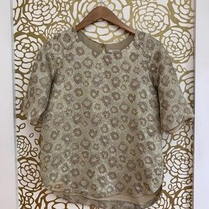 ✨ J Crew Golden Brocade Short Sleeve Metallic Top